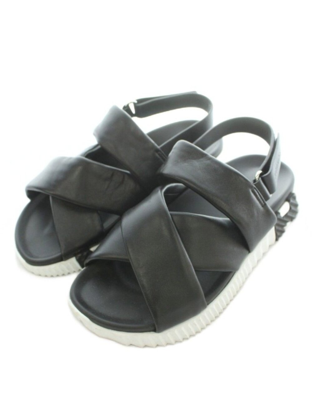 Hermes Electric Cross Sandals Thick Sole Leather Bicolor Black White